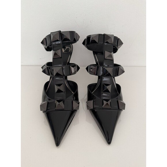 Valentino Women Black Roman Stud Patent Leather Pump Heels Shoes Size EU 37 US 7 - Picture 1 of 8